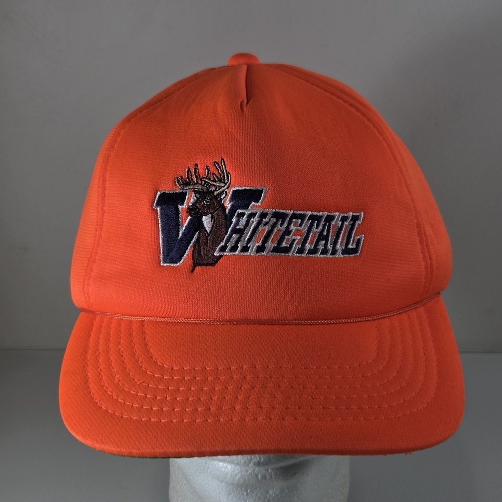 Whitetail Neon Orange Hunting Insulated Adjustable Snapback Hat Vintage 90s